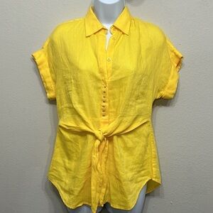 Lauren Ralph Lauren Linen Point Collar Short Dolman Sleeve Shirt